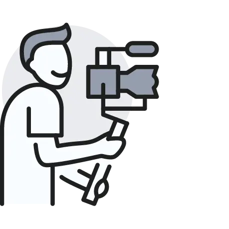 Icon of a person filming video with a camera on a stabilizer.