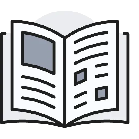 Icon of a booklet with text and images.