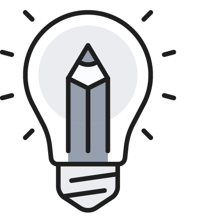 Icon of a lightbulb with a pencil inside. 