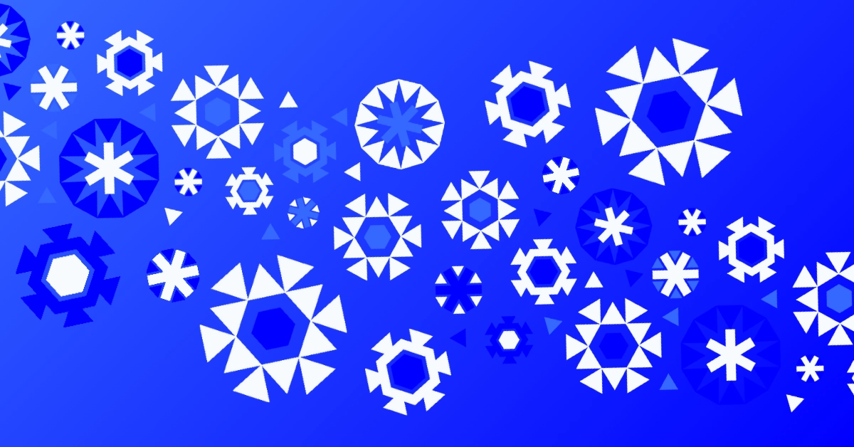 Geometric snowflake pattern on blue background.