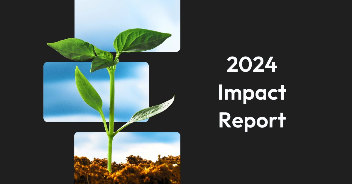 Green plant sprouting from ground with text 2024 Impact Report.