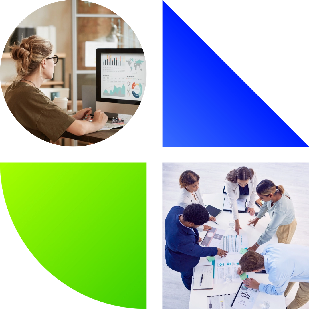 Employees working on annual report.