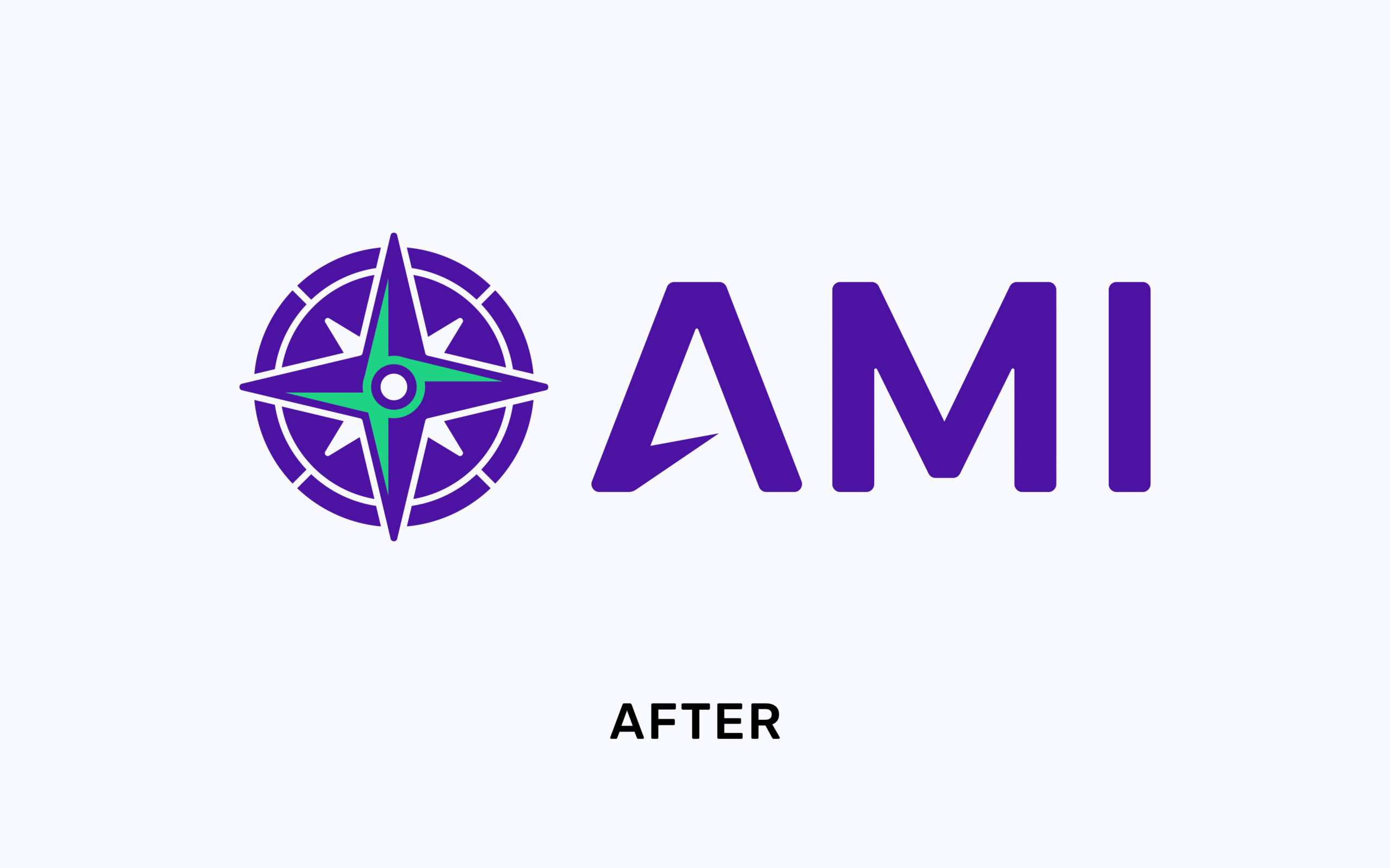 After sample of AMI's logo which features a compass rose and clean letterforms.