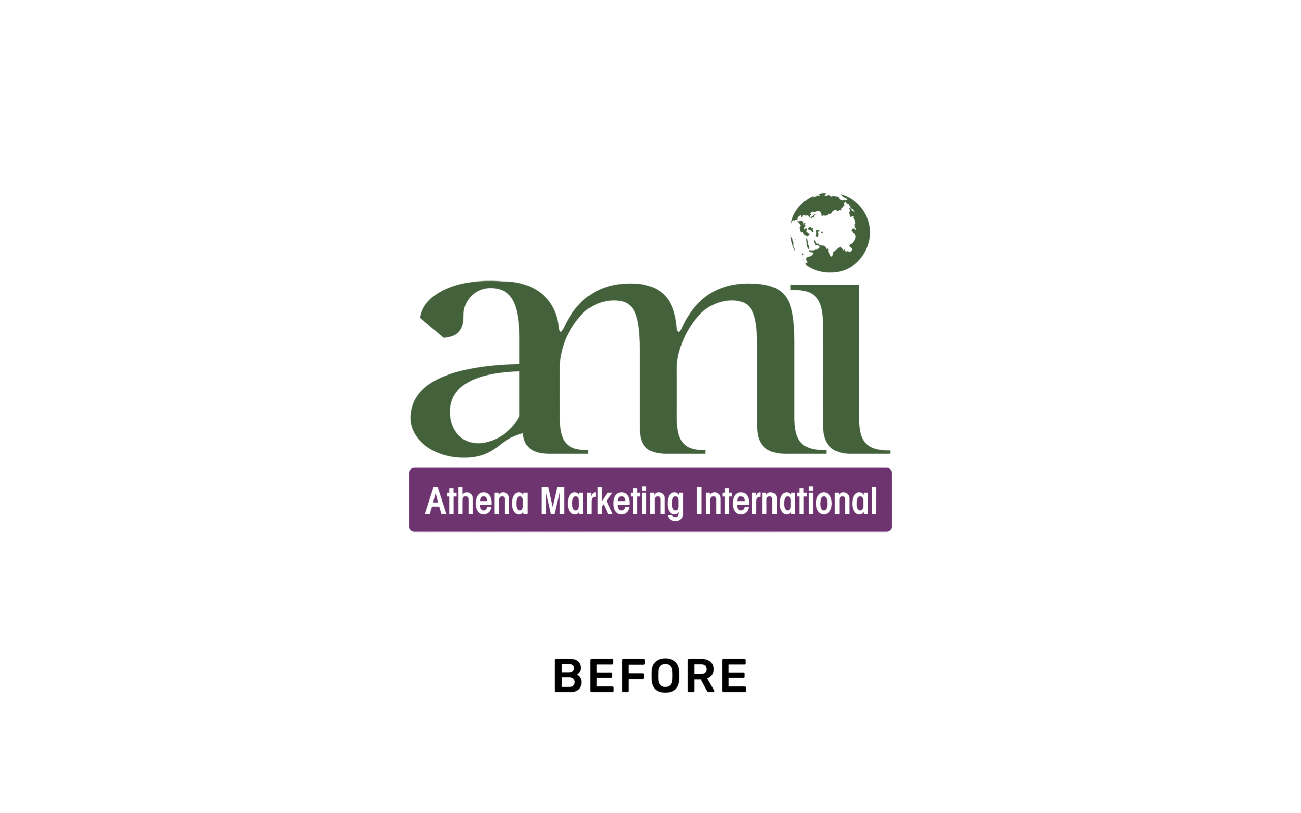 Before sample of AMI's logo which features a globe and combined letterforms.