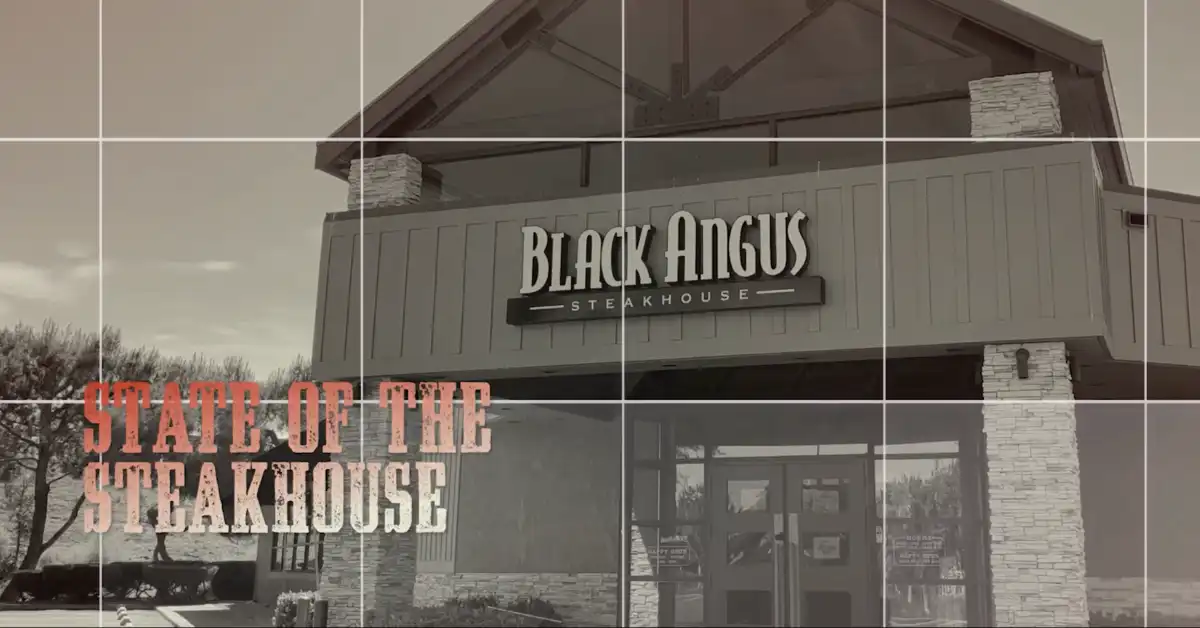 Exterior shot of Black Angus Steakhouse with the text: State of the Steakhouse.
