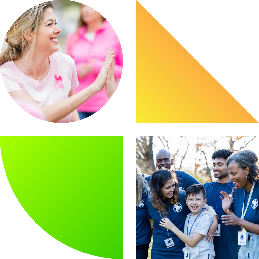 Individuals smiling at charity fundraising events.