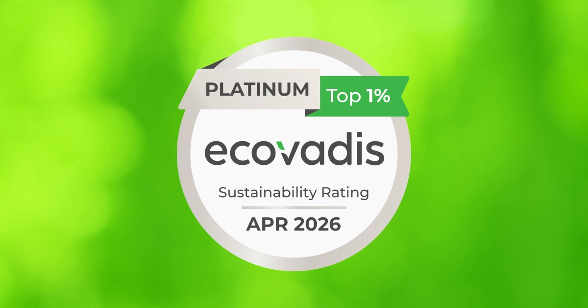 Top 1% platinum medal badge achieved from Ecovadis Sustainability Rating April 2026.